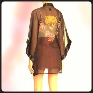 Satin trim tiger kimono